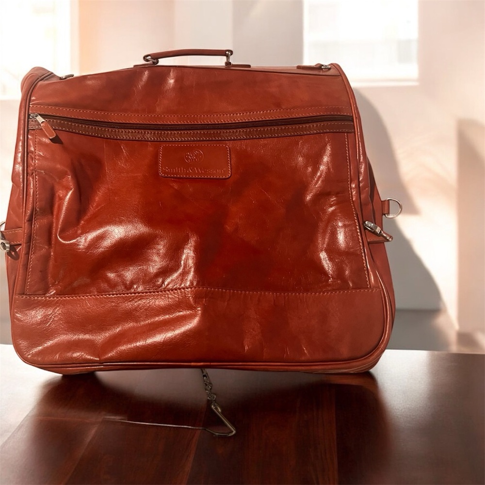 Vintage Smith And Wesson Leather Garment Bag Travel Bag Brown Unique